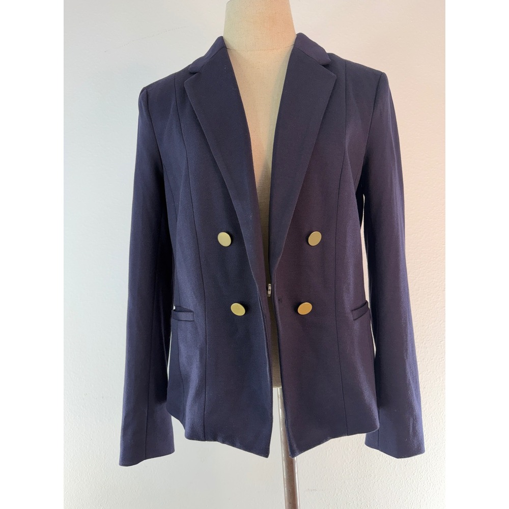 H&M Navy Blue Double Breasted Blazer Size 12 Gold Buttons Pockets Preppy Career